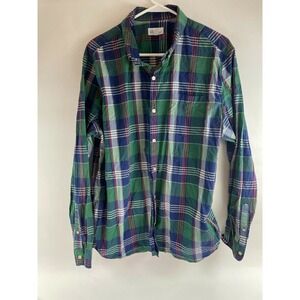 Gap Shirt Men's Size XL Green Blue Plaid Long Sleeve Button Down Standard Fit